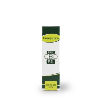 Raw Hempcare CBD 5%, caja de 10 ml, vista frontal.