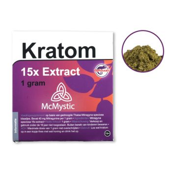 Kratom 15 x 1 gramme Vue de face + contenu McMystic