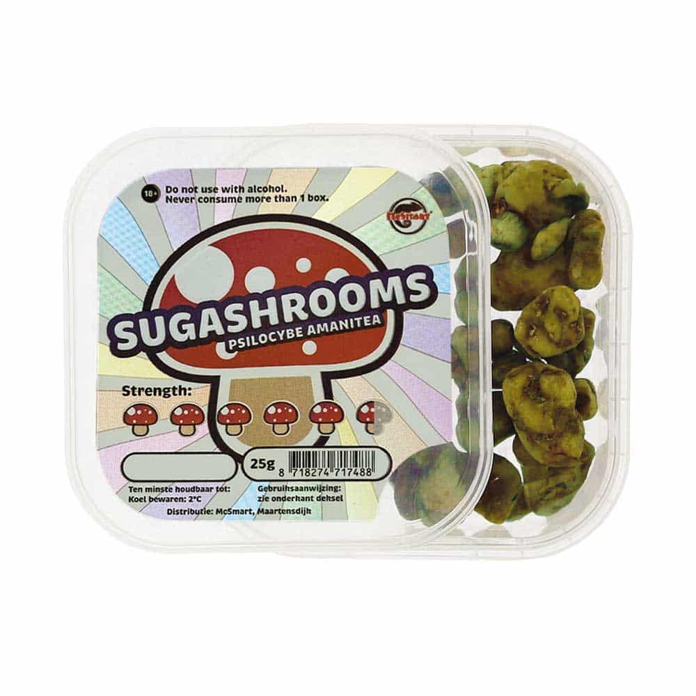 Acheter des truffes magiques Sugashrooms chez Smartific, boîte ouverte