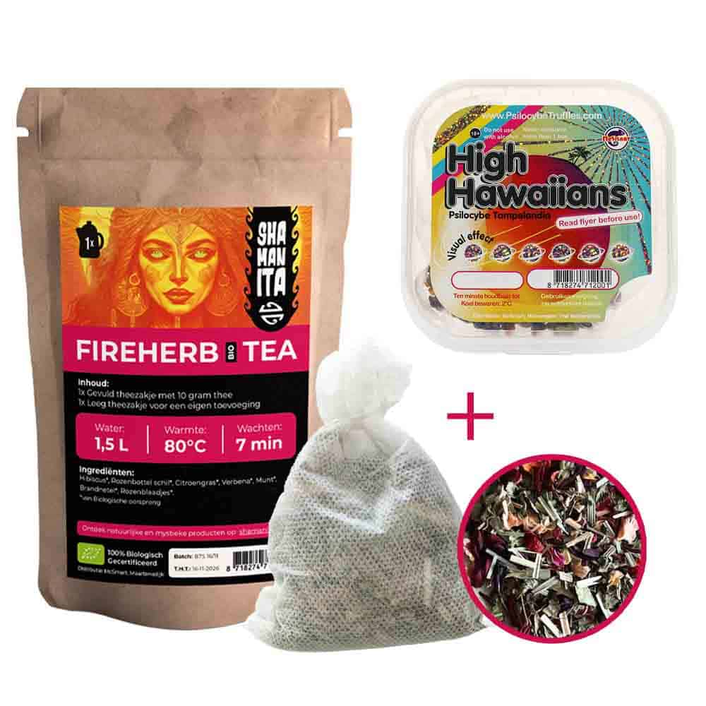 Hero Trip Tea z 25 gramami trufli magicznych High Hawaiians oraz herbatą Fireherb Bio Tea – dla intensywnych wrażeń.