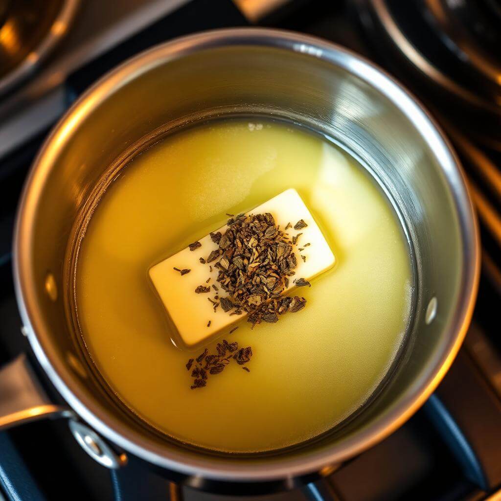 Pan met smeltende wietboter op laag vuur