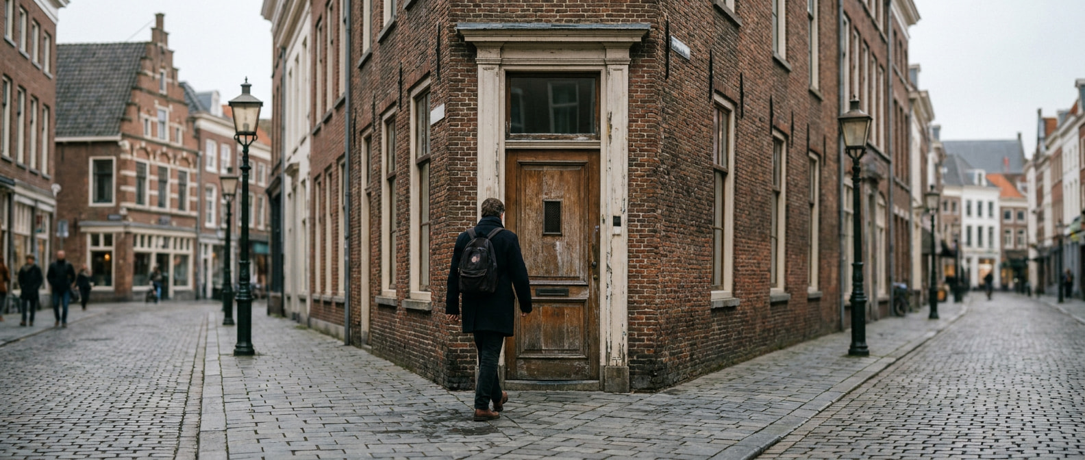 Un visiteur adulte se dirige vers l'entrée du magasin situé au 81 Hinthamerstraat, à Den Bosch.