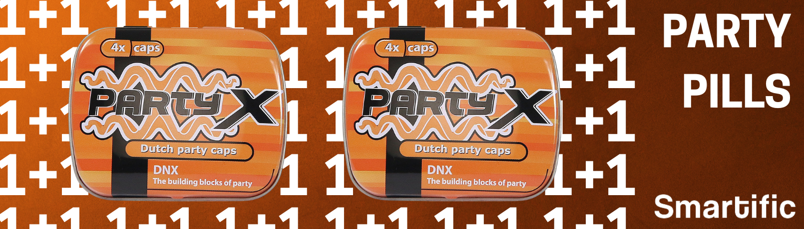 1+1 actie op party pillen bij Smartific