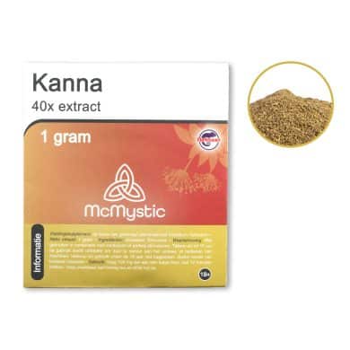 Kanna 40x Extract 1 gram Front view + contents McMystic