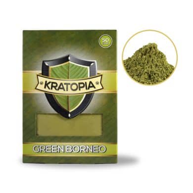 Green Borneo Kratom front view + contents
