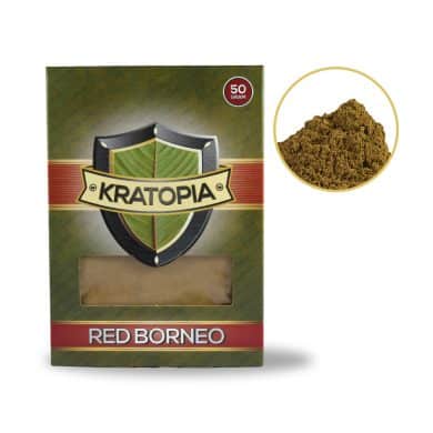 Red Borneo Kratom front view + contents Kratopia