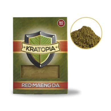 Red Maeng Da Kratom front view + contents Kratopia