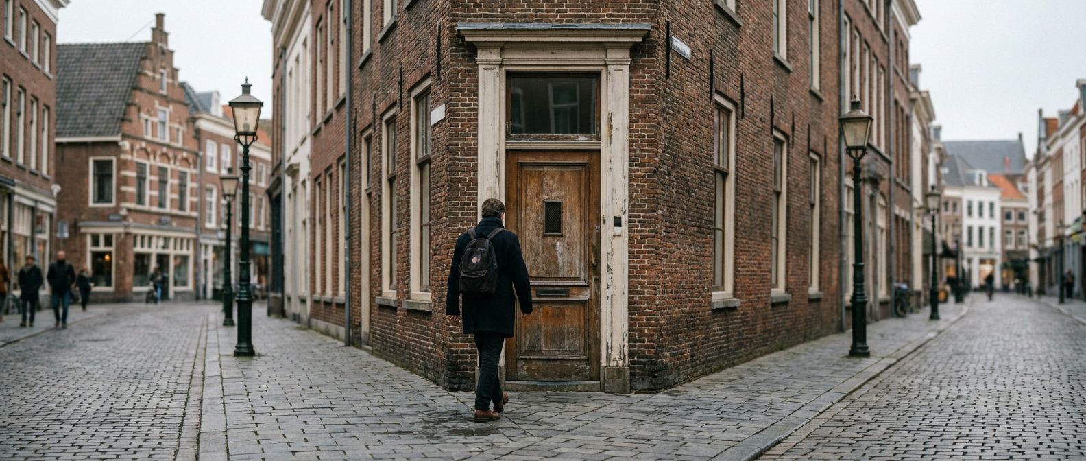 Un visitatore adulto si dirige verso l'ingresso del negozio al numero 81 di Hinthamerstraat a Den Bosch.